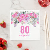 80e verjaardag roze floral party napkins servet (Insitu)