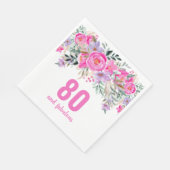 80e verjaardag roze floral party napkins servet (Hoek)