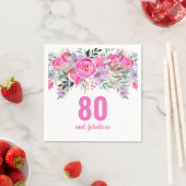 80e verjaardag roze floral party napkins servet (Insitu)