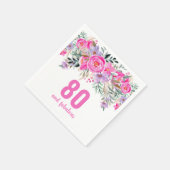 80e verjaardag roze floral party napkins servet (Hoek)