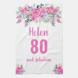 80e verjaardag roze floral Unique Theedoek