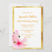 80e verjaardag roze floral white foto kaart (Achterkant)