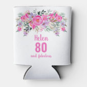 80e verjaardag roze florale koelbox blikjeskoeler (Voorkant)