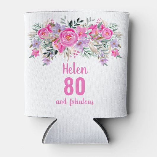 80e verjaardag roze florale koelbox blikjeskoeler (Voorkant)