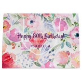 80e verjaardag roze florale monogram patroon groot cadeauzakje (Voorkant)