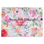 80e verjaardag roze florale monogram patroon groot cadeauzakje (Achterkant)