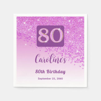 80e Verjaardag Roze Glitter Servetten