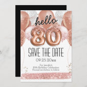 80e verjaardag Roze glitter sparen de Datum Kaart (Voorkant / Achterkant)