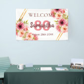 80e verjaardag roze gouden bloemen wit spandoek (Beurs)