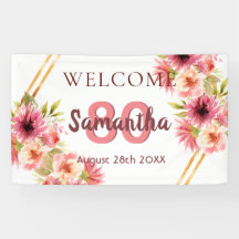 80e verjaardag roze gouden bloemen wit