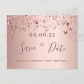 80e verjaardag roze gouden sterren save the date briefkaart (Voorkant)