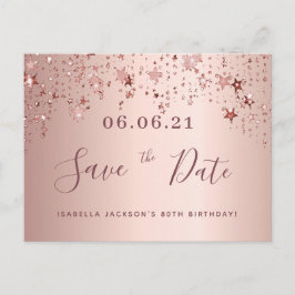 80e verjaardag roze gouden sterren save the date briefkaart