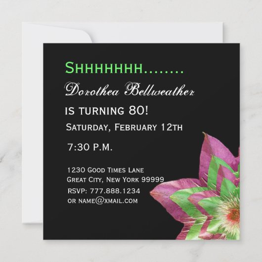 80e verjaardag roze groene ventilator W1445 Kaart (Achterkant)