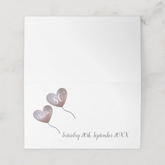 80e verjaardag roze hartballon plaatskaart plaatskaartje (Buitenkant ongevouwen)