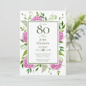 80e verjaardag Roze hydrangeas Kaart (Staand voorkant)