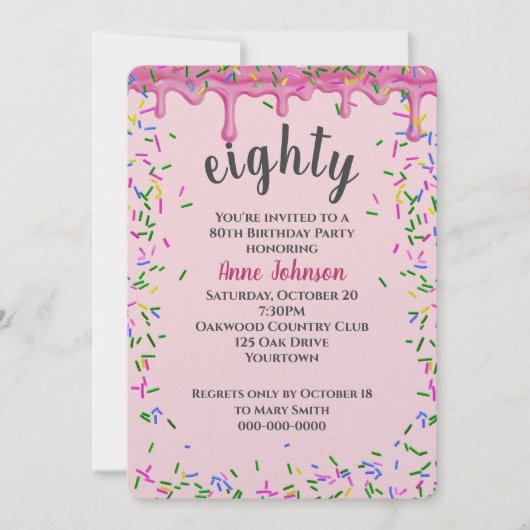 80e verjaardag roze ijsjes en strooisel kaart (Voorkant)