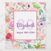 80e verjaardag roze paarse bloemen naam wijn etiket (Enkel label)