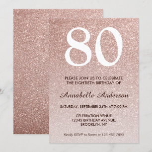 80e verjaardag Roze Rose Gold Glitter Sparkle Ombr Kaart