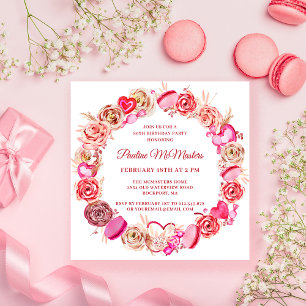 80e verjaardag Roze Rose Swirly Heart Valentijn Kaart