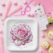 80e verjaardag Roze rozen en mousserende diamanten Papieren Bordje (Feest)