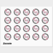 80e verjaardag roze rozen zwarte witte strepen ronde sticker (Vel)