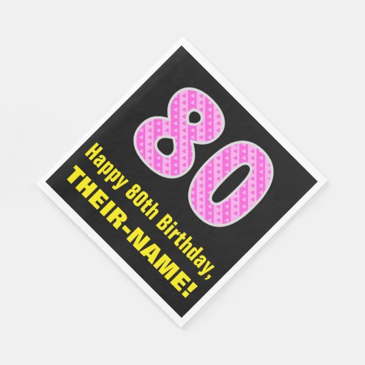 80e verjaardag: Roze strepen en hart "80" + naam Servet (Hoek)