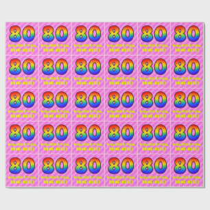 80e verjaardag: roze strips & harten, regenboognr. cadeaupapier
