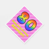 80e verjaardag: roze strips & harten, regenboognr. servet (Hoek)