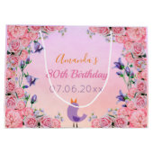 80e verjaardag roze vioolvogel groot cadeauzakje (Achterkant)