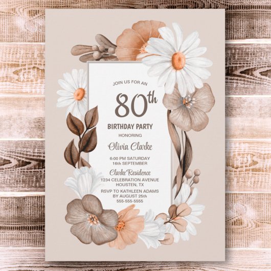 80e verjaardag Rustic Boho Floral Party Kaart