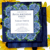 80e verjaardag Rustic Wood Blue Hydrangeas Party Kaart