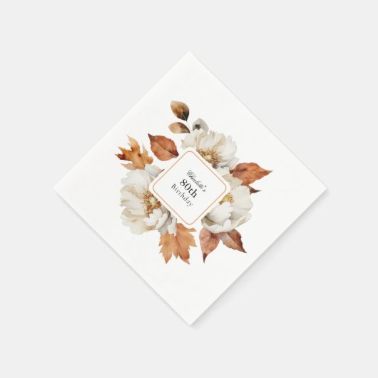 80e Verjaardag Rustieke Vrouwelijke Herfst Bloemen Servet (Hoek)
