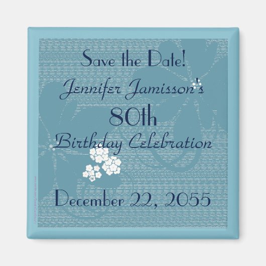 80e verjaardag Save the Date Blue Floral Magnet (Voorkant)