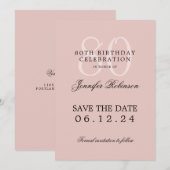 80e verjaardag Save the Date Blush Pink Kaart (Voorkant / Achterkant)