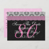 80e verjaardag Save the Date Zwart Wit Roze Aankondigingskaart (Voorkant / Achterkant)