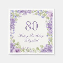 80e verjaardag Servetten Elegante Paarse Bloemen