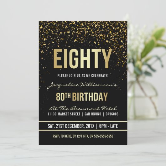 80e verjaardag | Shimmering Gold Confetti Kaart (Staand voorkant)