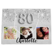 80e verjaardag Silver Glitter stoffotomonogram Groot Cadeauzakje (Voorkant)