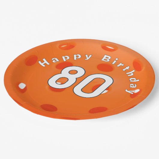 80e verjaardag Sinaasappel pickleball Papieren Bordje (Gekanteld)