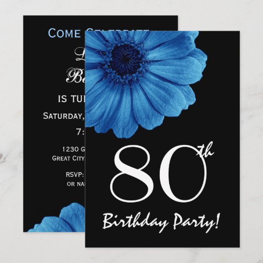 80e verjaardag Sjabloon blauwe dag Kaart (Voorkant / Achterkant)