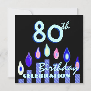 80e verjaardag Sjabloon blauwe gestreepte kaarsen Kaart