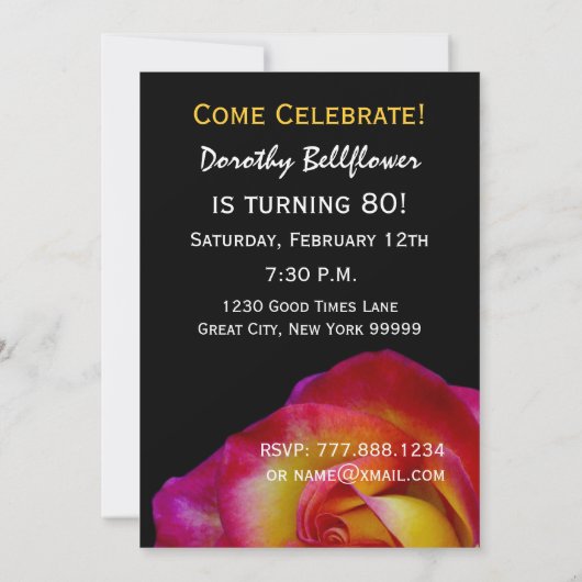 80e verjaardag Sjabloon - Rood en Geel Rozen Kaart (Achterkant)