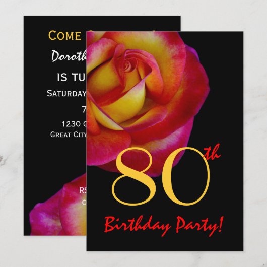 80e verjaardag Sjabloon - Rood en Geel Rozen Kaart (Voorkant / Achterkant)