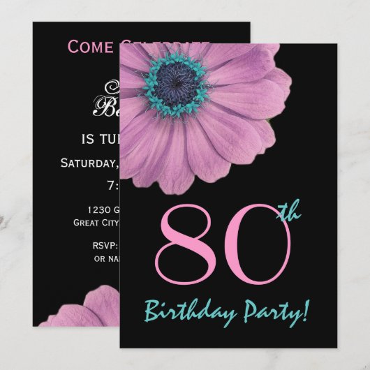 80e verjaardag Sjabloon - Roze dag Kaart (Voorkant / Achterkant)