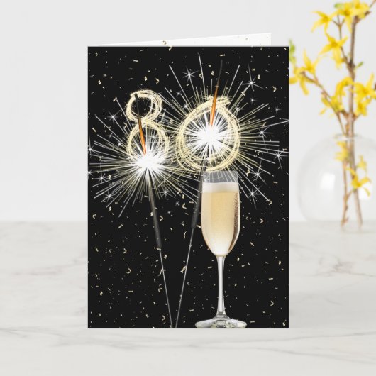 80e verjaardag Sparklers met witte wijn Kaart (Gele Bloem)