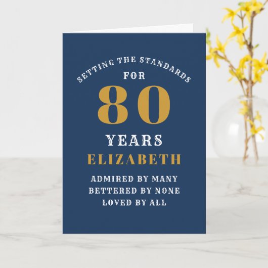 80e verjaardag Standaarden Blauw goud toevoegen Jo Kaart (Gele Bloem)