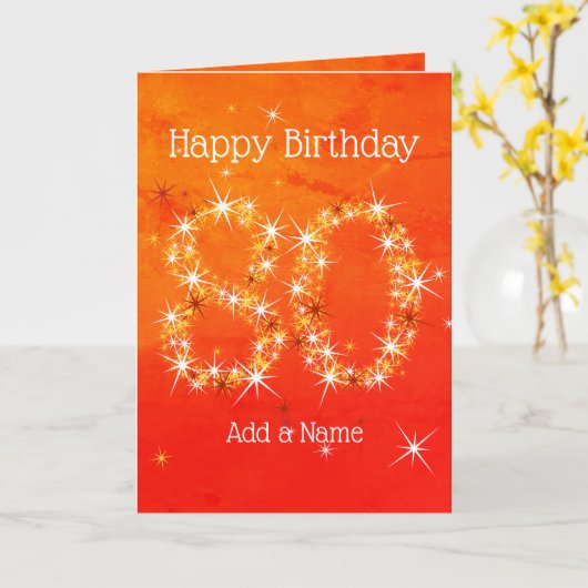 80e verjaardag - Star Number Red Oranje Glow Age 8 Kaart (Gele Bloem)