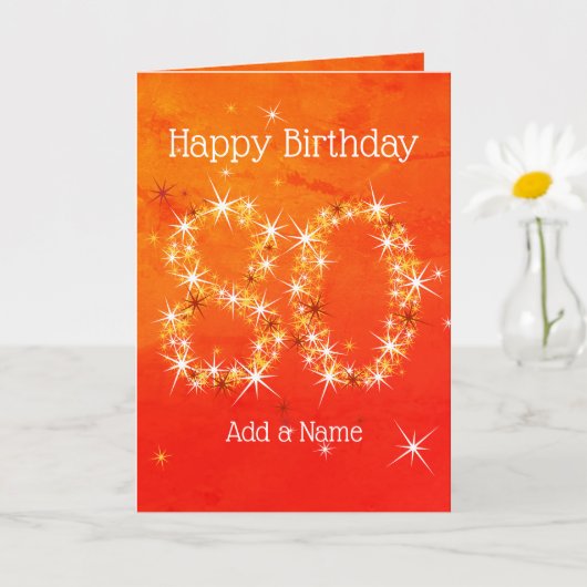 80e verjaardag - Star Number Red Oranje Glow Age 8 Kaart (Kleine Plant)