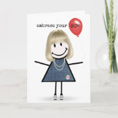 80e verjaardag Stick Figuur Girl met rode ballon Kaart (Voorkant)