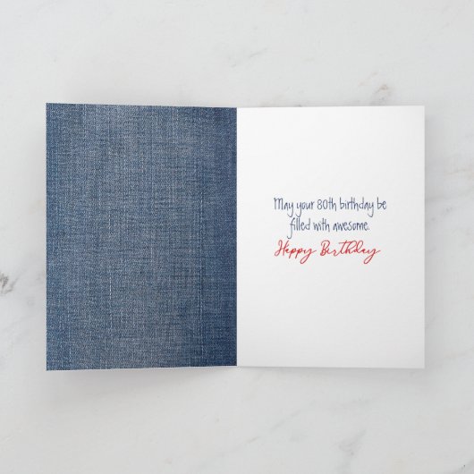 80e verjaardag Stick Figuur Girl met rode ballon Kaart (Binnen)